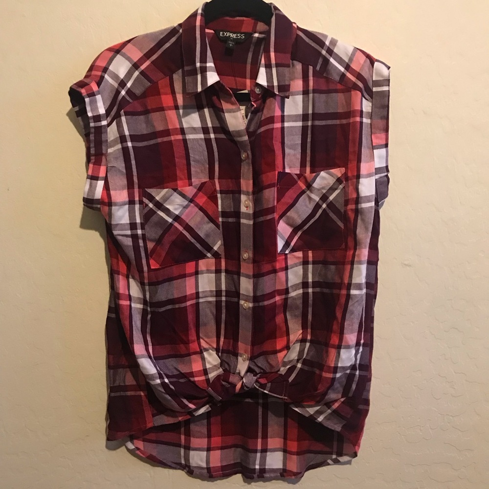 Plaid Sleveless Shirt from Express